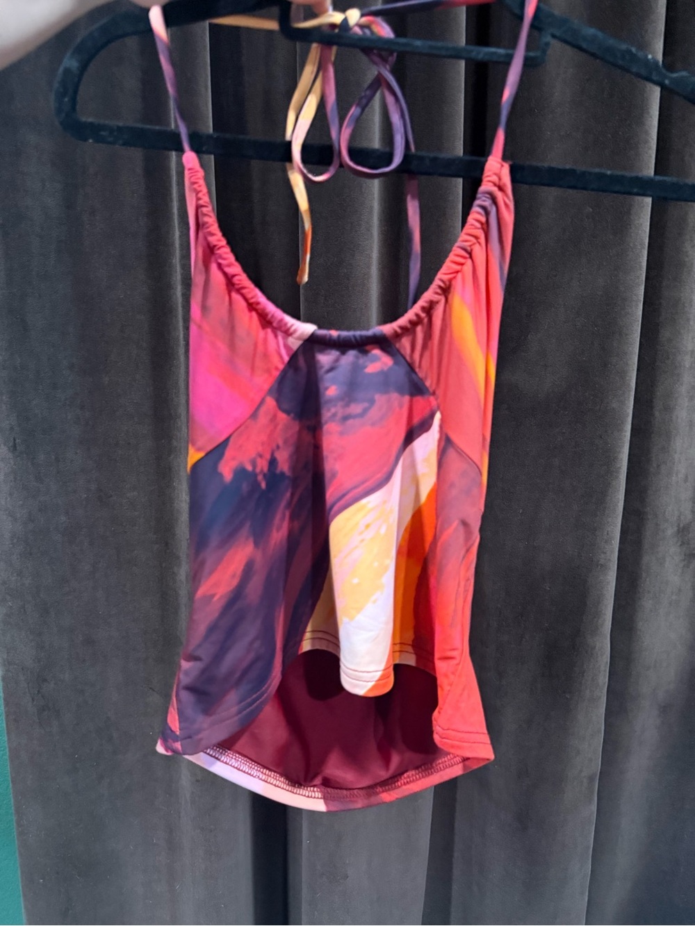 Colorful Abstract Print Halter Tank Top - Pink, Orange, Purple